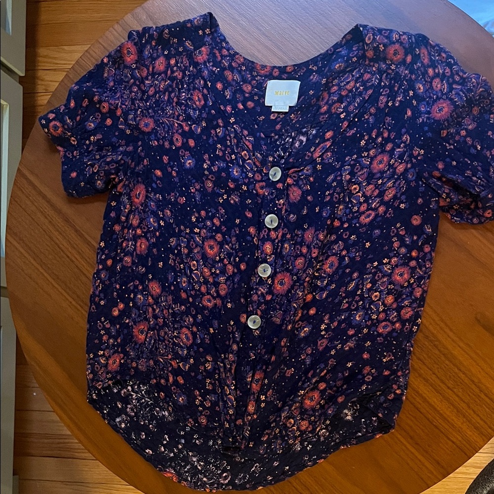 Mauve Navy and Red Floral Blouse
